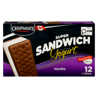 Chapmans Super Frozen Yogurt Sandwich Vanilla 12x120.0 ml, $0.59/100ml