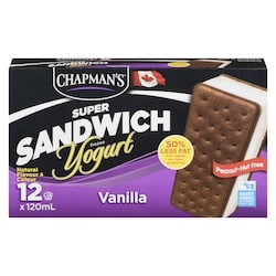 Chapmans Super Frozen Yogurt Sandwich Vanilla  12x120.0 ml, $0.35/100ml