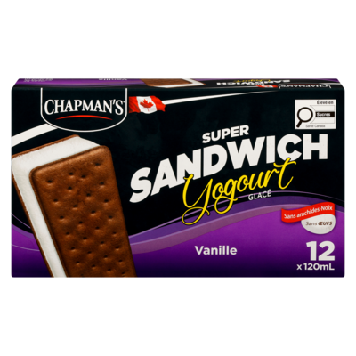 Chapman’s Super Sandwichs yogourt glacé vanille 12x120.0 ml, 0,59 $/100ml