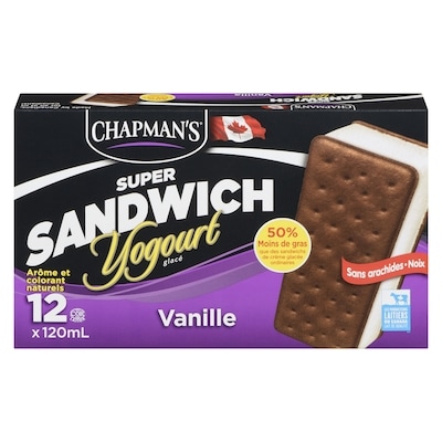 Chapman’s Super Sandwichs yogourt glacé vanille 12x120.0 ml, 0,56 $/100ml