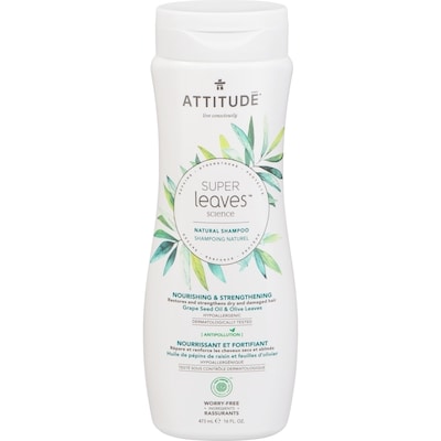 Attitude Shampooing naturel Super Leaves Nourrissant et fortifiant, huile de pépins de raisin et feuilles d’olivier 473 ml, 2,85 $/100ml
