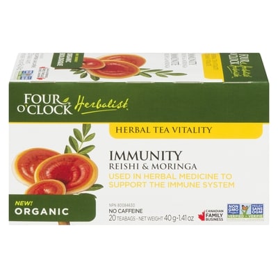 Four O'Clock Herbalist Immunity Reishi & Moringa Organic Herbal Tea Vitality  20 ea, $0.35/1ea