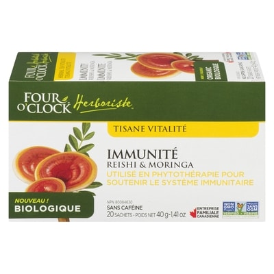 Four O’Clock Herbalist Immunité Reishi & Moringa Biologique Tisane Vitalité 20 ea, 0,35 $/1ch