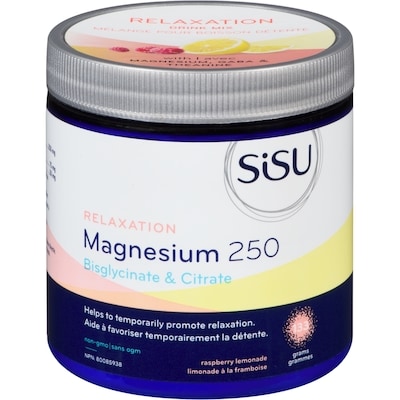 Sisu Préparation pour boisson Relaxation Magnésium 250, limonade à la framboise 133 g, 20,29 $/100g