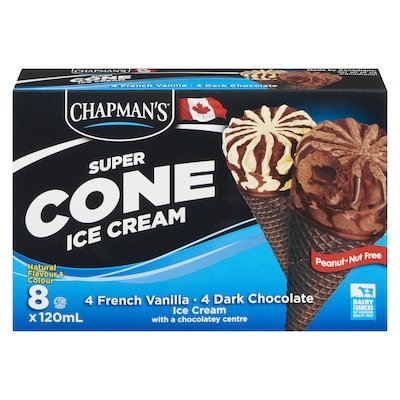 Chapmans Super Cone French Vanilla & Dark Chocolate Ice Cream 8x120.0 ml, $0.83/100ml