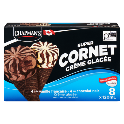 Chapman’s Super Cornet crème glacée à la vanille française et au chocolat noir 8x120.0 ml, 1,04 $/100ml