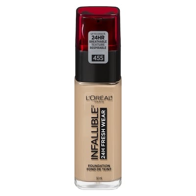 L'Oreal Paris Foundation Infallible Fresh Wear 24HR, Lightweight, Longwear, Breathable Formula, Natural Buff 30 ml, $78.30/100ml