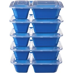 No Name 2 Compartment Rectangular 10 Piece Meal PreContainer, Blue