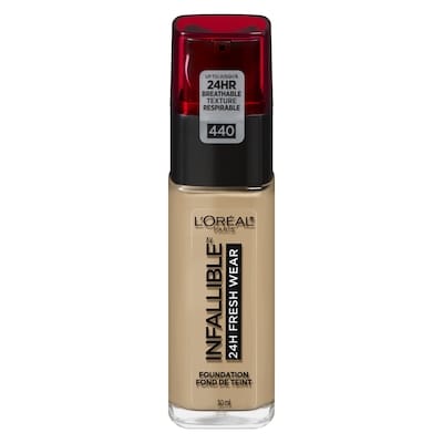 L'Oreal Paris Foundation Infallible Fresh Wear 24HR, Lightweight, Longwear, Breathable Formula, Natural Rose 30 ml, $73.30/100ml