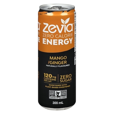 Zevia Zero Sugar Energy Drink, Mango Ginger 355 ml, $0.93/100ml