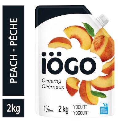 IÖGO Pochette de yogourt à la pêche 1 % 2 kg, 0,60 $/100g