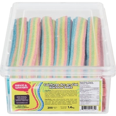 Kevin William Lanières acidulées Sour Belt arc-en-ciel Kevin et William 1.4 kg, 1,04 $/100g