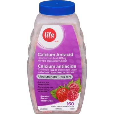 Life Brand Calcium Antacid Supplement Ultra Strength Assorted Berries Flavour, 160 Chewable Tablets 160 ea, $0.06/1ea
