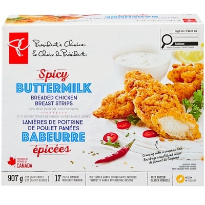 le Choix du Président Lanières de poitrine de poulet panées au babeurre épicées 907 g, 2,43 $/100g