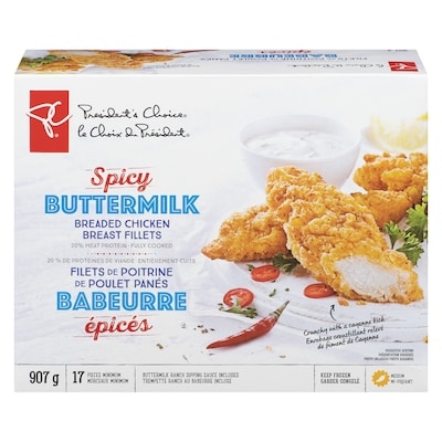le Choix du Président Filets De Poitrine De Poulet Panés Au Babeurre Épicé, 17 Morceaux Moyens Minimum 907 g, 2,43 $/100g