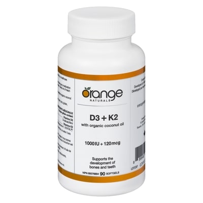 Orange Naturals Softgels D3 + K2 With Organic Coconut Oil 1000 Iu + 120 Mcg 90 ea, $0.28/1ea