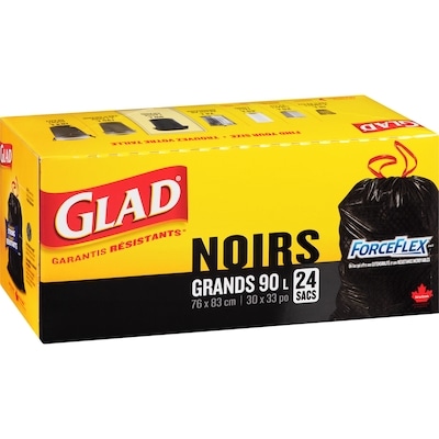 Grands sacs à ordures noirs ForceFlex à cordon coulissant, sacs à ordures de 90 L