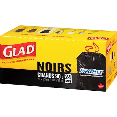 Grands sacs à ordures noirs ForceFlex à cordon coulissant, sacs à ordures de 90 L