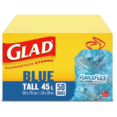 Glad Blue Recycling Bags - Tall 45 Litres - ForceFlex, Drawstring 50 ea, $0.30/1ea