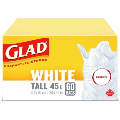 Glad Sacs À Ordures Blancs Longs Non Parfumés De Glad 60 ea, 0,25 $/1ch