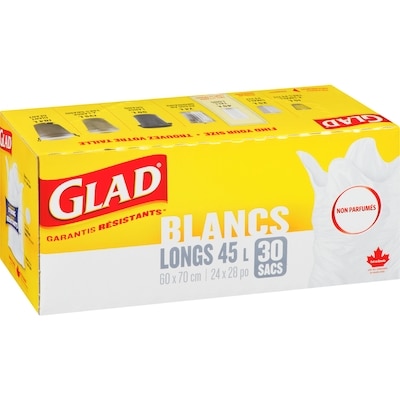 Sacs à ordures blancs longs non parfumés, sacs à ordures de 45 L