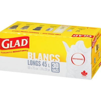 Sacs à ordures blancs longs non parfumés, sacs à ordures de 45 L