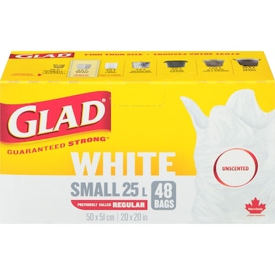 Glad White Garbage Bags - Small 25 Litres 48 ea, $0.21/1ea