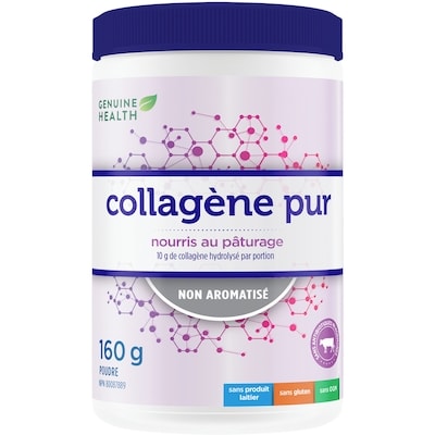 Genuine Health collagène pur, de source bovine provenant de vaches nourries à l'herbe, hydrolysé, non aromatisé, en poudre 160 g, 16,87 $/100g