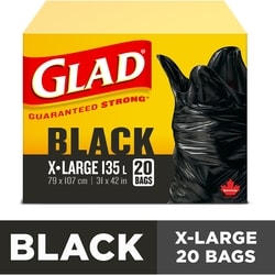 Glad Black Garbage Bags - Extra-Large 135 Litres 20 ea, $0.60/1ea