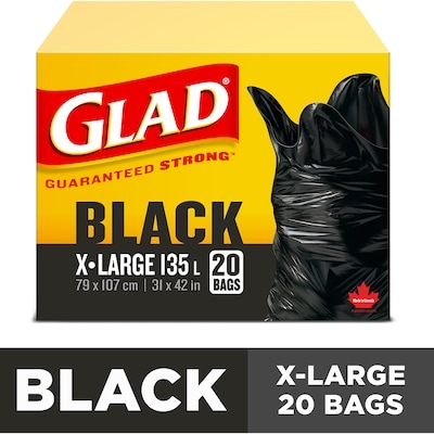 Glad Black Garbage Bags - Extra-Large 135 Litres 20 ea, $0.70/1ea