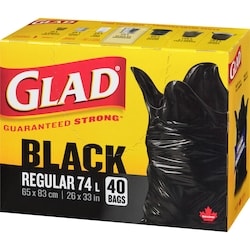 Glad Black Garbage Bags - Regular 74 Litres - 40 ea | No Frills Online