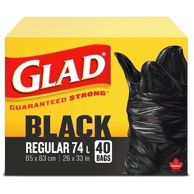 Glad Sacs à ordures noirs ordinaires, sacs à ordures de 74 L 40 ea, 0,28 $/1ch