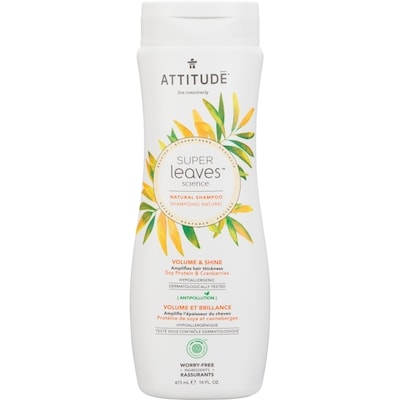 Attitude Shampooing naturel Super Leaves Volume et brillance, protéine de soya et canneberges 473 ml, 2,85 $/100ml