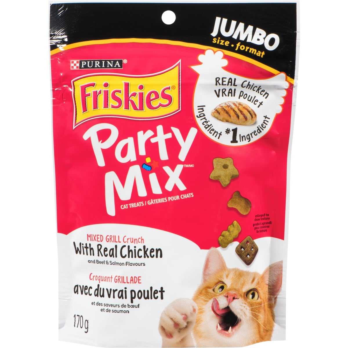 Purina Friskies party mix croquant grillade avec du vrai poulet, gâteries pour chats 170 g, 1,76 $/100g