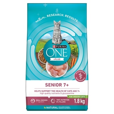 Purina ONE +Plus Senior 7+ Chicken, Dry Cat Food 1.8 kg, $0.86/100g