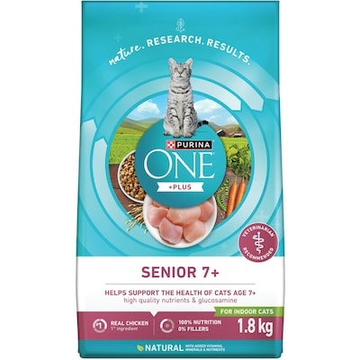 Purina ONE +Plus Senior 7+ Chicken, Dry Cat Food 1.8 kg, $0.78/100g