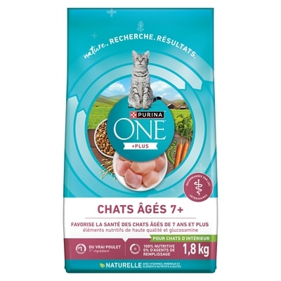 Purina ONE +Plus Chats Âgés 7+ Poulet, Nourriture Sèche pour Chats 1,8 kg 1.8 kg, 0,86 $/100g