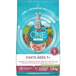 Purina ONE +Plus Chats Âgés 7+ Poulet, Nourriture Sèche pour Chats 1,8 kg 1.8 kg, 0,83 $/100g