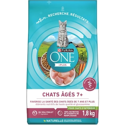 Purina ONE +Plus Chats Âgés 7+ Poulet, Nourriture Sèche pour Chats 1,8 kg 1.8 kg, 0,78 $/100g