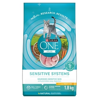 Purina ONE +Plus Sensitive Systems Turkey, Dry Cat Food 1.8 kg, $0.86/100g