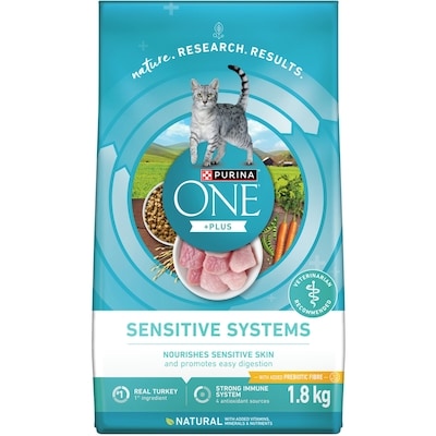 Purina ONE +Plus Sensitive Systems Turkey, Dry Cat Food 1.8 kg, $0.78/100g