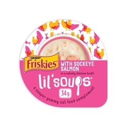 Purina Friskies Lil' Soups Cat Treats Sockeye Salmon in a Velvety Chicken Broth 34 g, $4.97/100g