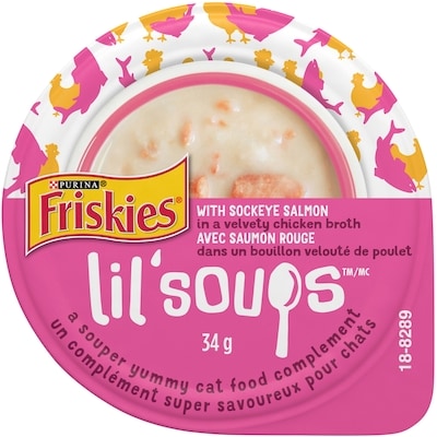 Purina Friskies Lil' Soups Sockeye Salmon in a Velvety Chicken Broth, Cat Food Complement 34 g, $4.38/100g