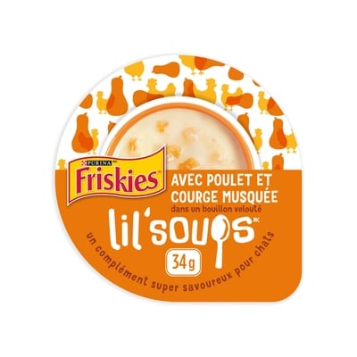 Purina Friskies lil' soups avec poulet et courge musquée dans un bouillon velouté 34 g, 4,97 $/100g