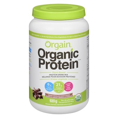 Orgain Organic Protein Powder, Chocolate    920 g, $5.98/100g