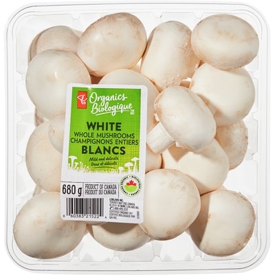 PC Biologique Champignons entiers blancs biologiques 680 g, 1,25 $/100g