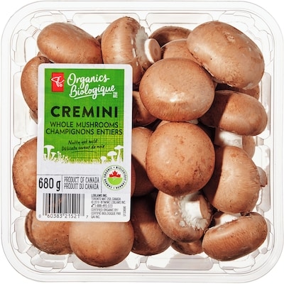 PC Organics Organic Cremini Mushrooms 680 g, $1.32/100g