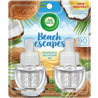 Air Wick Assainisseur d'air à brancher, Recharges d'huiles parfumées, Beach Escapes : Air océanique de Bali, 2 recharges 20 ml, 64,95 $/100ml