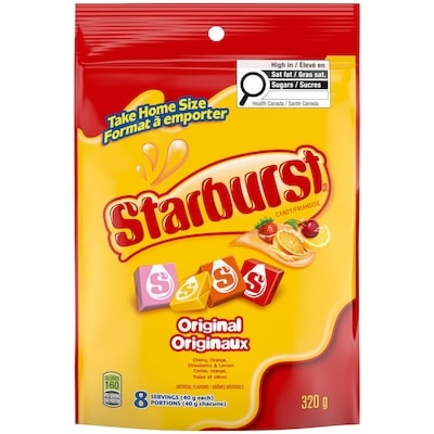 Starburst Originaux, bonbons, sac à emporter à la maison 320 g, 2,03 $/100g