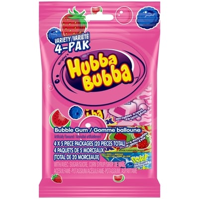 Wrigley's Hubba Bubba Mixed Fruit Flavoured Bubble Gum Variety Pack, 5 Pieces, 4 Packs 160 g, $3.44/100g